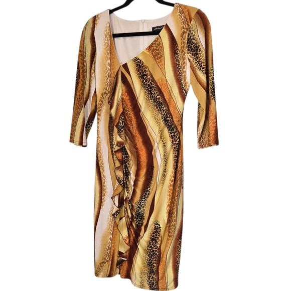 Michael Tyler Stylish Brown Patterned Dress Size Small - Picture 9 of 12
